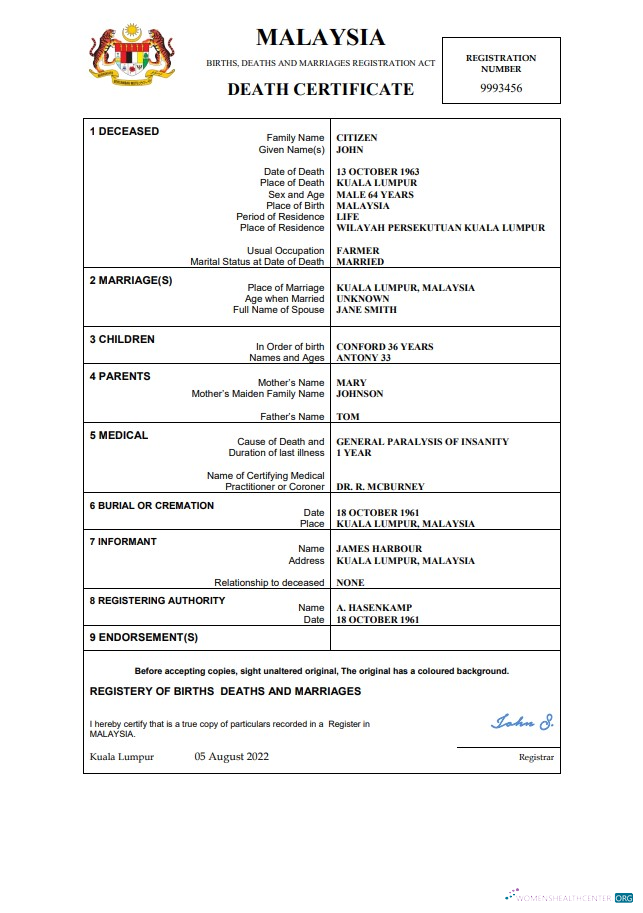 Премиум Скачать Малайзия Death Certificate Шаблон в Word и PDF Формат Photoshop Шаблон