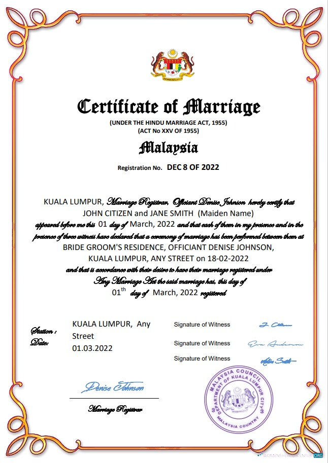 Редактируемый Скачать Малайзия Marriage Certificate Word и PDF Шаблон Photoshop Шаблон