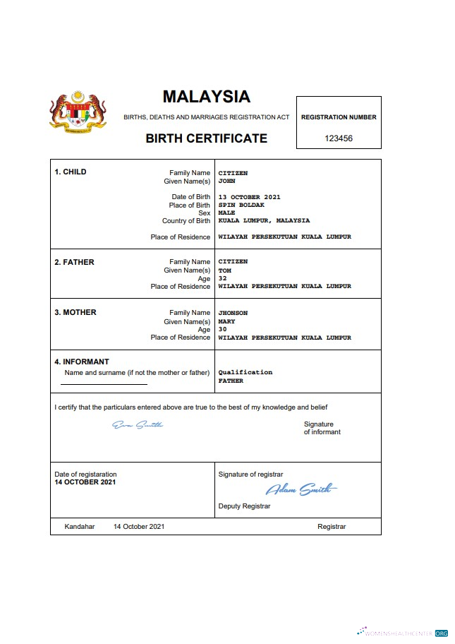 Премиум Скачать Малайзия Vital Record Birth Certificate Word и PDF Шаблон, Completely Editable Photoshop Шаблон