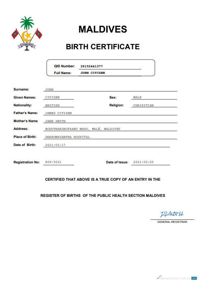 Профессиональный Скачать Мальдивы Birth Certificate Word и PDF Шаблон Photoshop Шаблон
