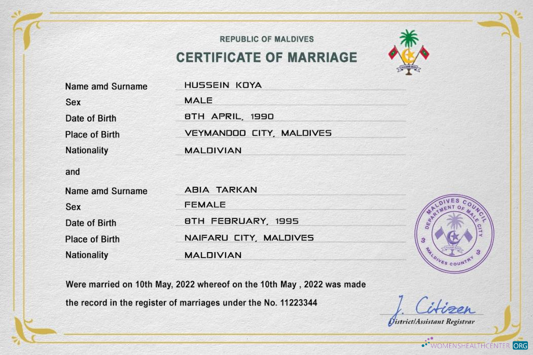 Реалистичный Скачать Мальдивы Marriage Certificate PSD Шаблон Photoshop Шаблон