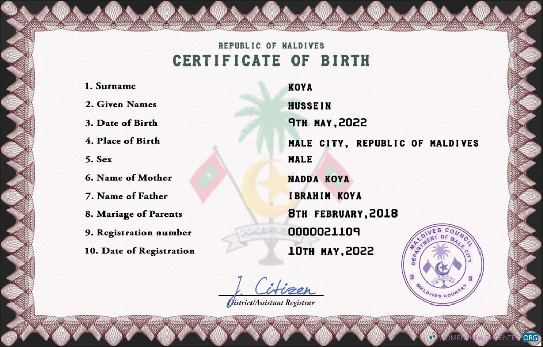 Профессиональный Скачать Мальдивы Vital Record Birth Certificate PSD Шаблон Photoshop Шаблон
