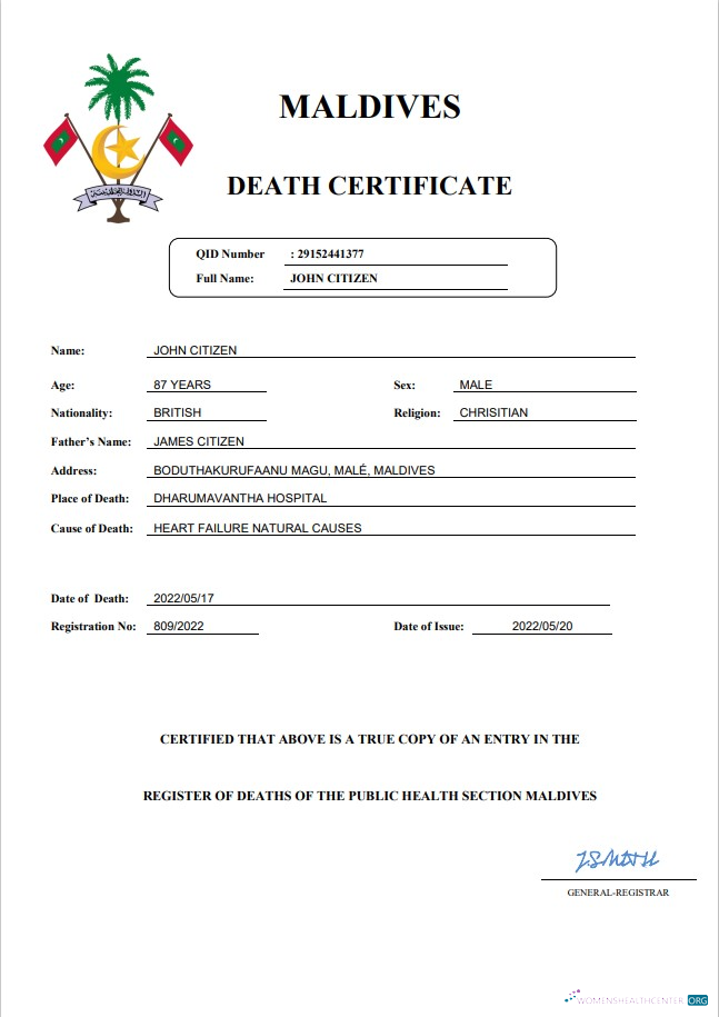 Качественный Скачать Мальдивы Vital Record Death Certificate Word и PDF Шаблон Photoshop Шаблон