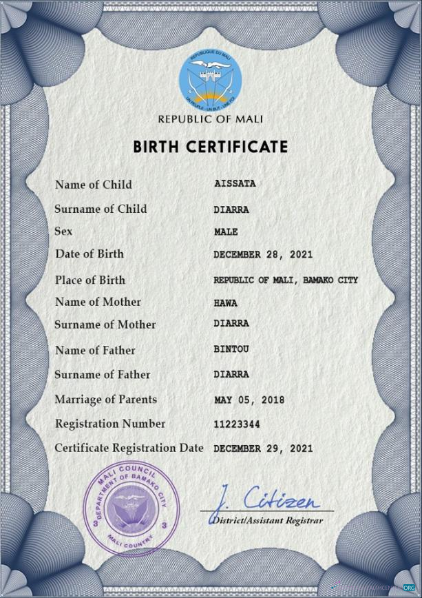 Премиум Скачать Мали Birth Certificate PSD Шаблон Photoshop Шаблон