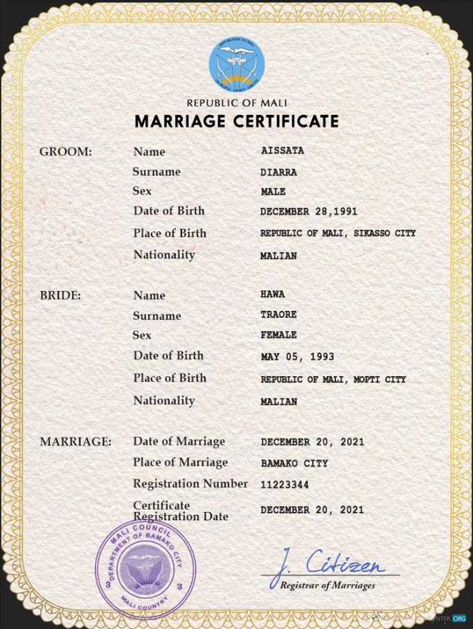 Качественный Скачать Мали Marriage Certificate PSD Шаблон Photoshop Шаблон