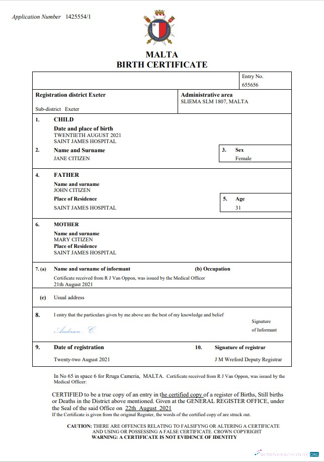 Премиум Скачать Мальта Birth Certificate Word и PDF Шаблон Photoshop Шаблон