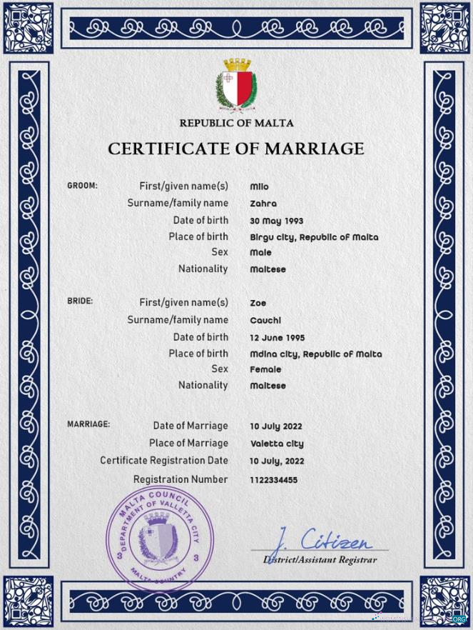 Качественный Скачать Мальта Marriage Certificate PSD Шаблон Photoshop Шаблон