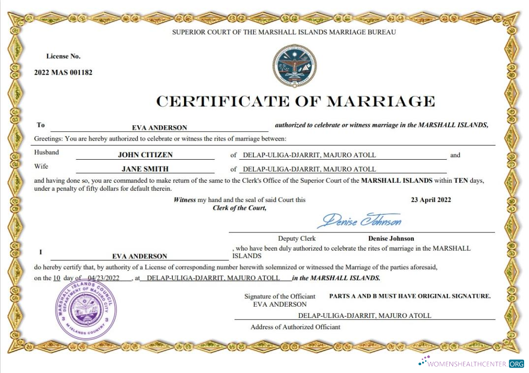 Качественный Скачать Marshall Острова Marriage Certificate Word и PDF Шаблон Photoshop Шаблон