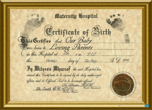 Профессиональный Скачать Maternity Hospital Birth Certificate Photoshop Шаблон