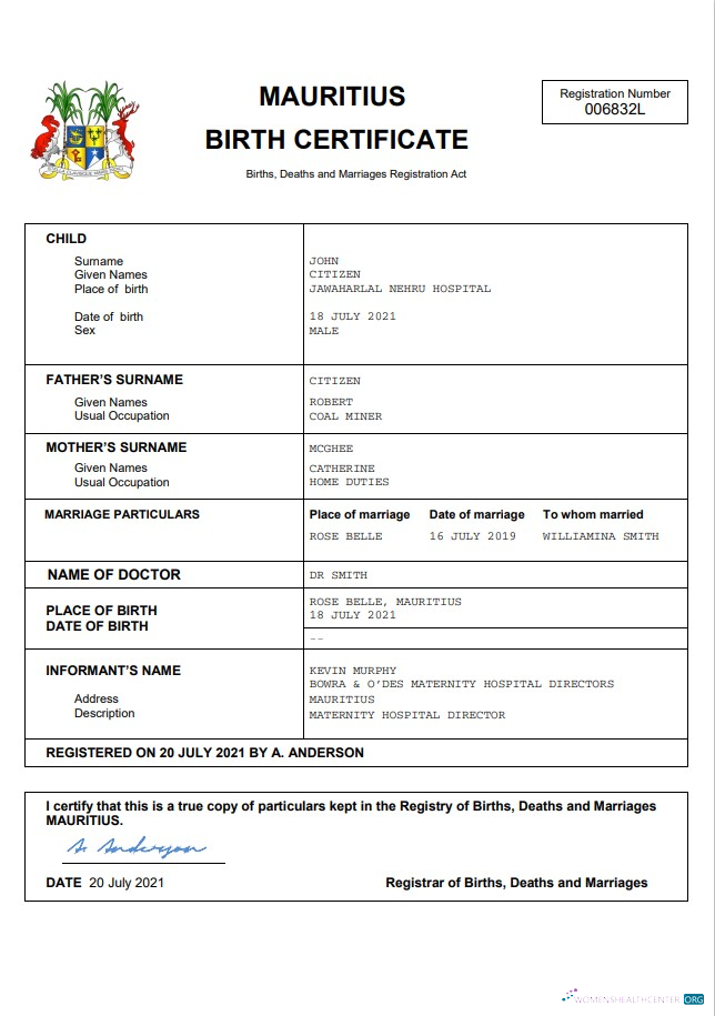 Реалистичный Скачать Маврикий Vital Record Birth Certificate Word и PDF Шаблон Photoshop Шаблон