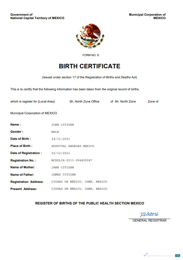 Редактируемый Скачать Мексика Birth Certificate Word и PDF Шаблон Photoshop Шаблон