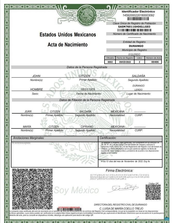 Профессиональный Скачать Мексика Birth Certificate Word и PDF Шаблон, Версия 2 Photoshop Шаблон