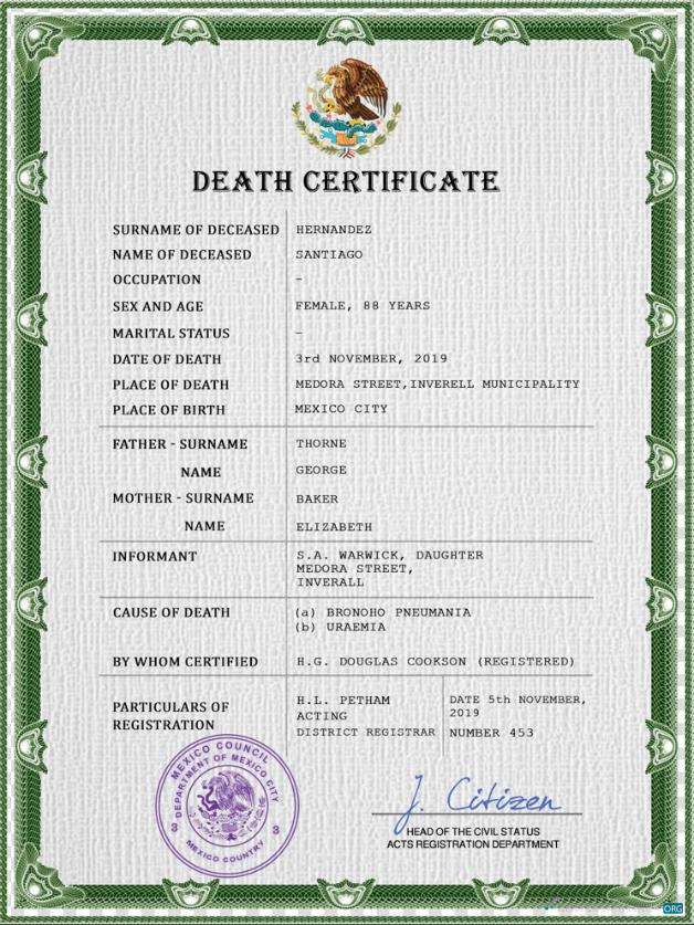 Качественный Скачать Мексика Death Certificate PSD Шаблон Photoshop Шаблон