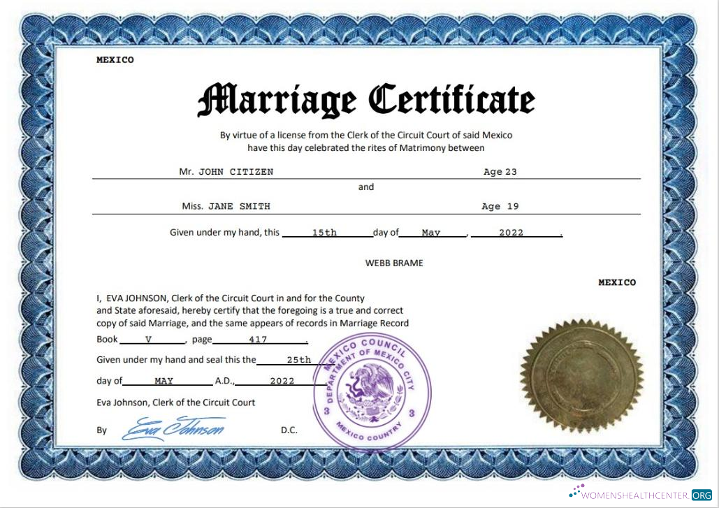 Реалистичный Скачать Мексика Marriage Certificate Word и PDF Шаблон Photoshop Шаблон