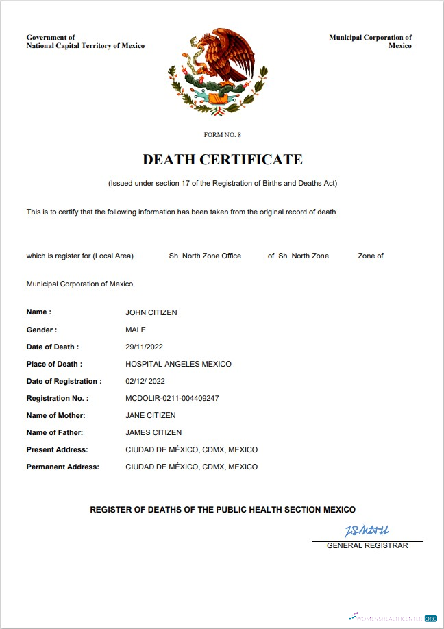 Премиум Скачать Мексика Vital Record Death Certificate Word и PDF Шаблон Photoshop Шаблон