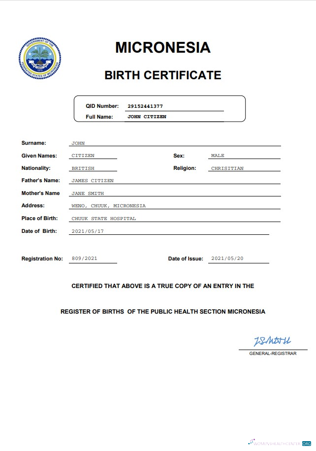 Премиум Скачать Micronesia Vital Record Birth Certificate Word и PDF Шаблон Photoshop Шаблон