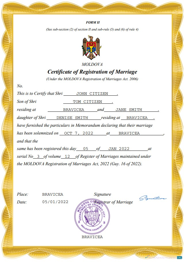 Качественный Скачать Молдова Marriage Certificate Word и PDF Шаблон Photoshop Шаблон