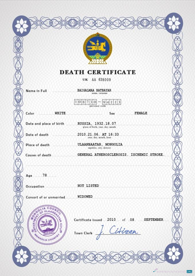 Редактируемый Скачать Монголия Death Certificate PSD Шаблон Photoshop Шаблон