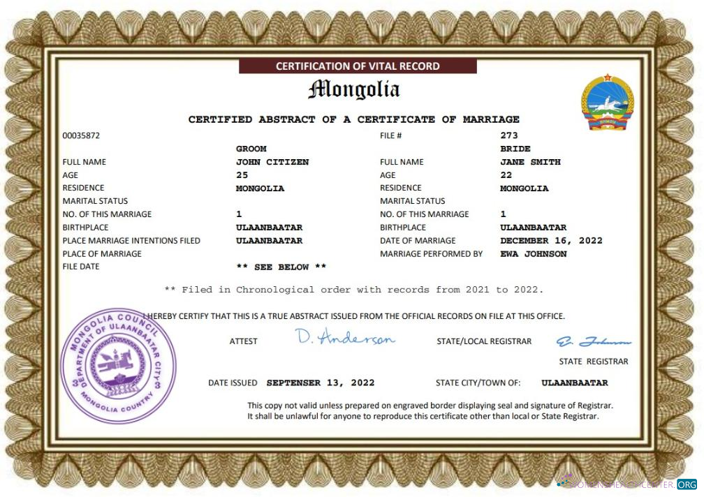 Реалистичный Скачать Монголия Marriage Certificate Word и PDF Шаблон Photoshop Шаблон