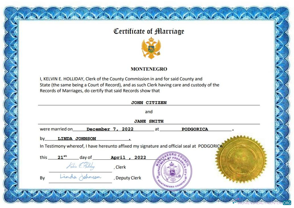 Реалистичный Скачать Черногория Marriage Certificate Word и PDF Шаблон Photoshop Шаблон