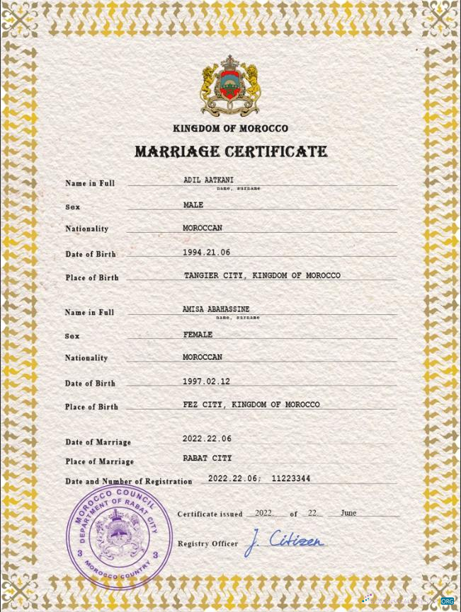 Премиум Скачать Марокко Marriage Certificate PSD Шаблон Photoshop Шаблон