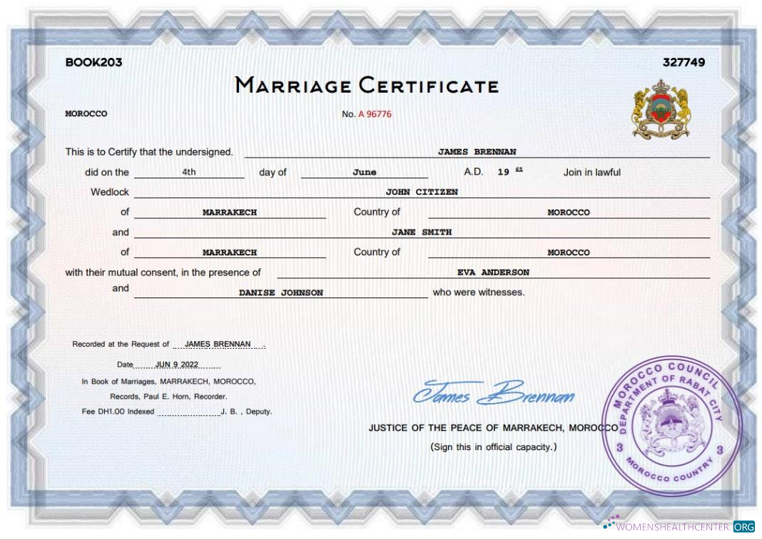 Премиум Скачать Марокко Marriage Certificate Word и PDF Шаблон Photoshop Шаблон