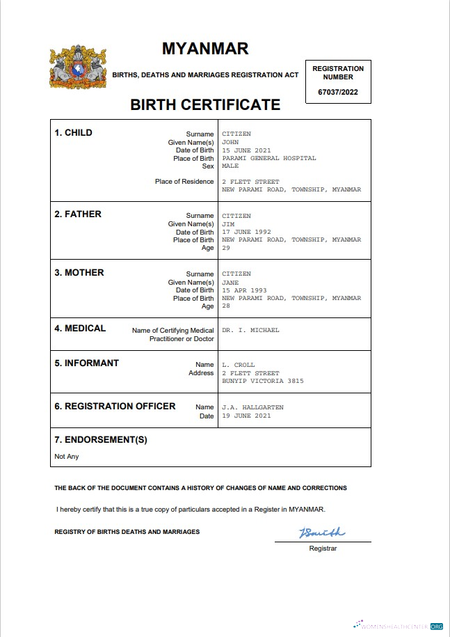Профессиональный Скачать Мьянма Vital Record Birth Certificate Word и PDF Шаблон Photoshop Шаблон