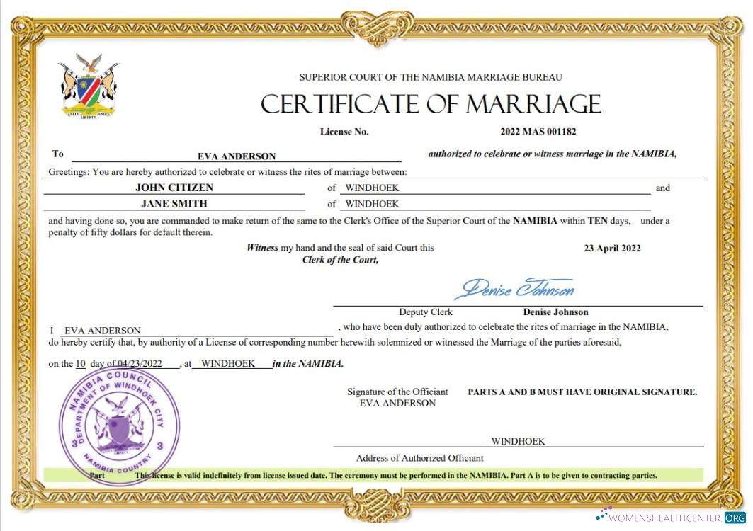 Реалистичный Скачать Намибия Marriage Certificate Word и PDF Шаблон Photoshop Шаблон