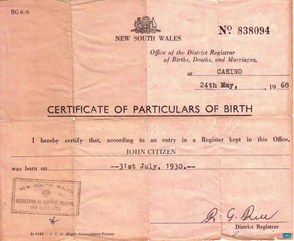 Качественный Скачать Новый Южный Wales Office Район Registrar Birth Certificate Photoshop Шаблон