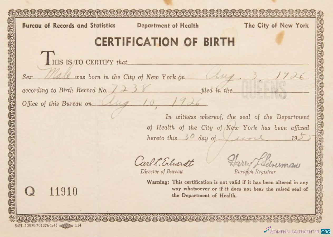 Профессиональный Скачать Новый York Департамент Health Birth Certification Photoshop Шаблон