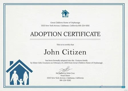 Профессиональный Скачать Новый York Великий Children Home Orphanage Adoption Certificate Photoshop Шаблон