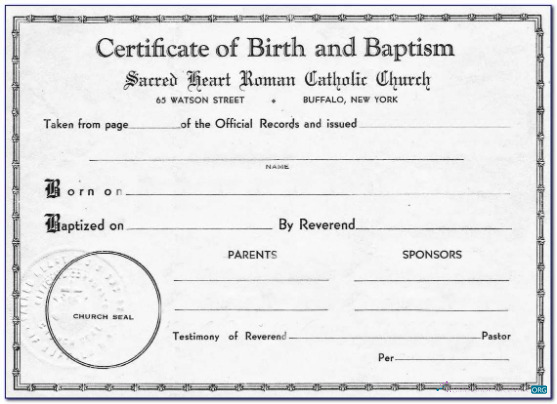 Реалистичный Скачать Новый York Sacred Heart Catholic Church Birth Certificate Photoshop Шаблон