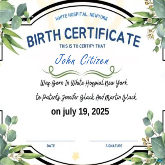 Премиум Скачать Новый York Белый Hospital Certificate Birth Photoshop Шаблон
