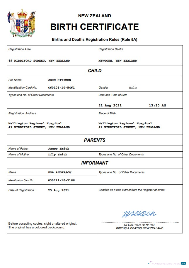 Премиум Скачать Новая Зеландия Birth Certificate Word и PDF Шаблон Photoshop Шаблон