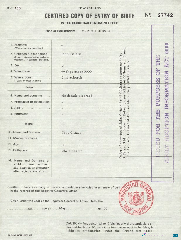 Редактируемый Скачать Новая Зеландия Birth Certificate Шаблон в PSD Формат Photoshop Шаблон