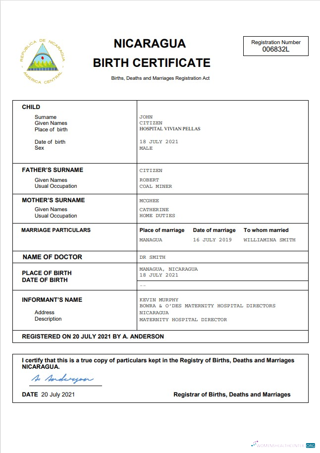 Профессиональный Скачать Никарагуа Vital Record Birth Certificate Word и PDF Шаблон Photoshop Шаблон