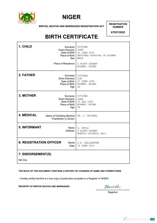 Профессиональный Скачать Нигер Birth Certificate Word и PDF Шаблон Photoshop Шаблон