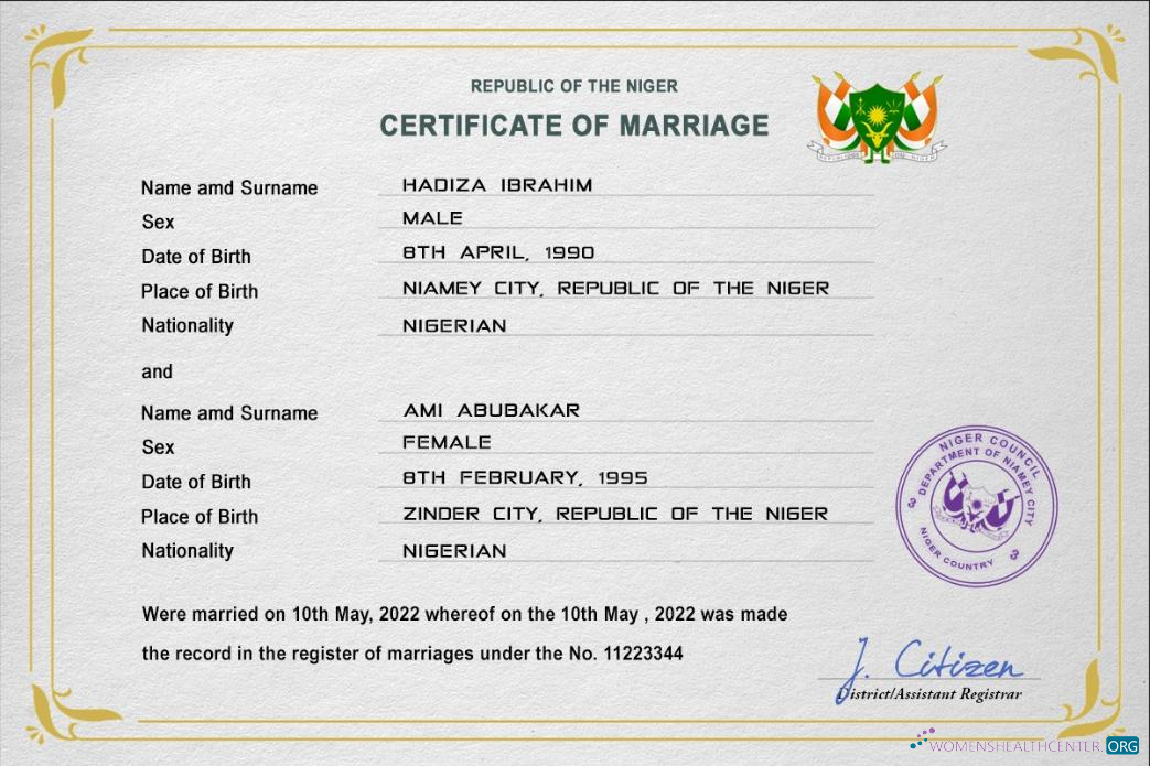 Премиум Скачать Нигер Marriage Certificate PSD Шаблон Photoshop Шаблон
