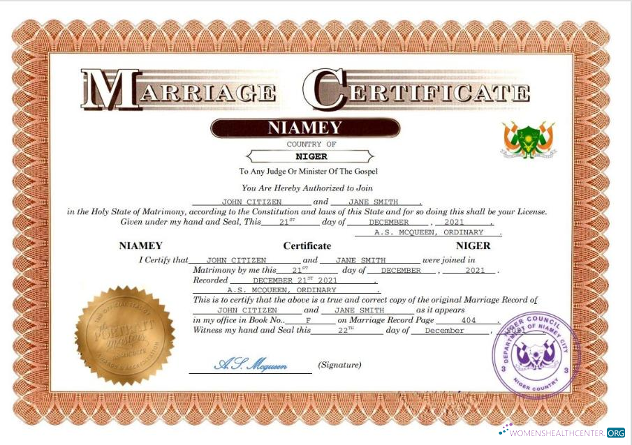 Профессиональный Скачать Нигер Marriage Certificate Word и PDF Шаблон Photoshop Шаблон