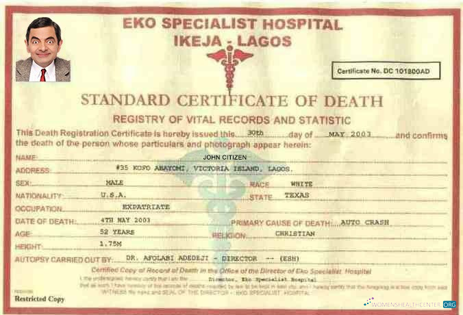 Качественный Скачать Нигерия Eko Specialist Hospital Death Certificate Photoshop Шаблон