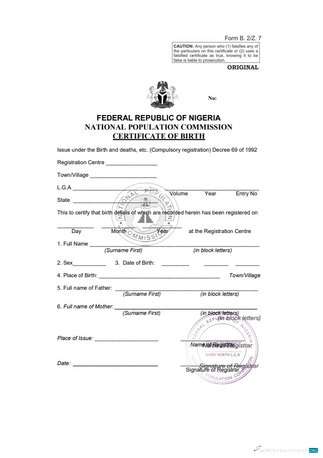 Профессиональный Скачать Нигерия Birth Certificate Шаблон в Word и PDF Формат Photoshop Шаблон
