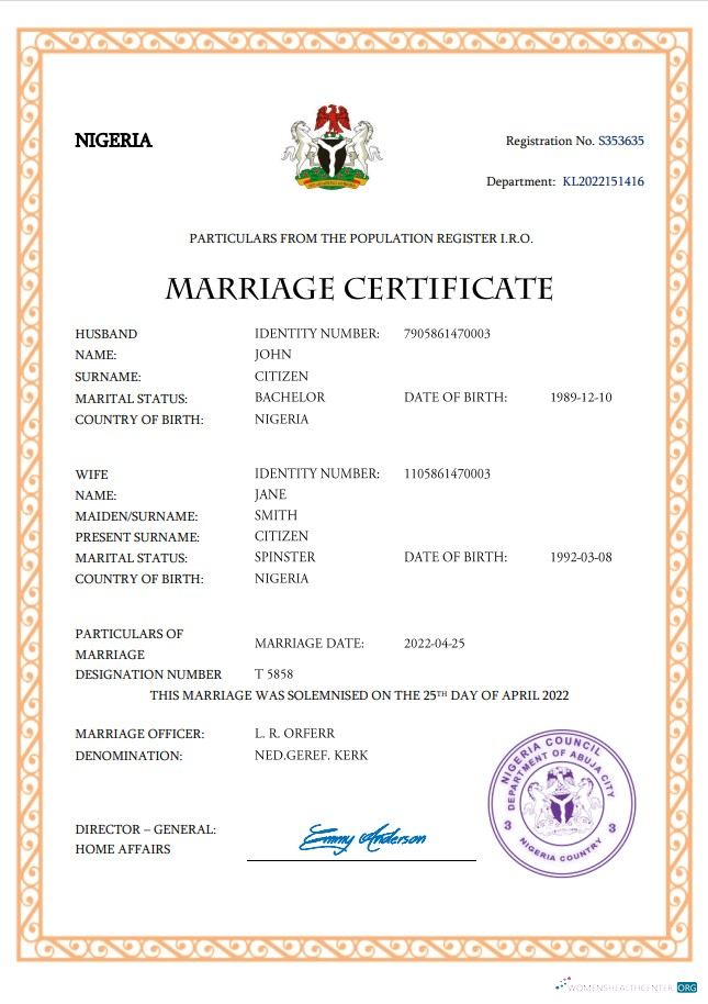 Премиум Скачать Нигерия Marriage Certificate Word и PDF Шаблон Photoshop Шаблон