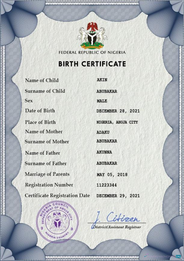 Редактируемый Скачать Нигерия Vital Record Birth Certificate PSD Шаблон Photoshop Шаблон