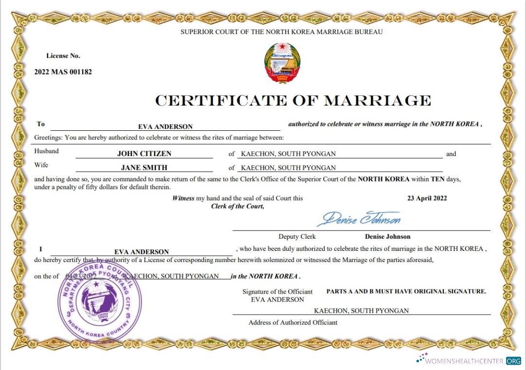 Реалистичный Скачать Северная Корея Marriage Certificate Word и PDF Шаблон Photoshop Шаблон