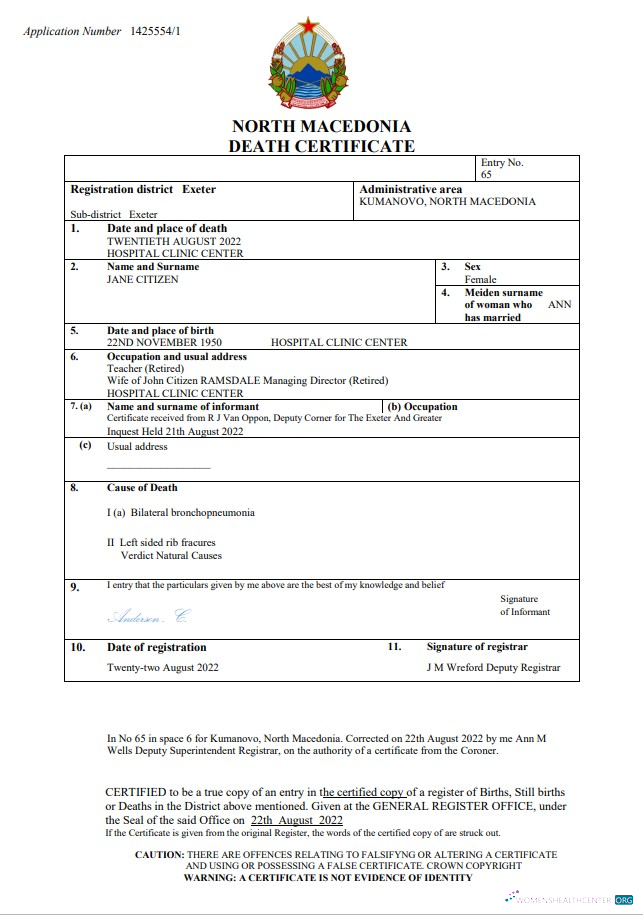 Качественный Скачать Северный Macedonia Death Certificate Word и PDF Шаблон Photoshop Шаблон