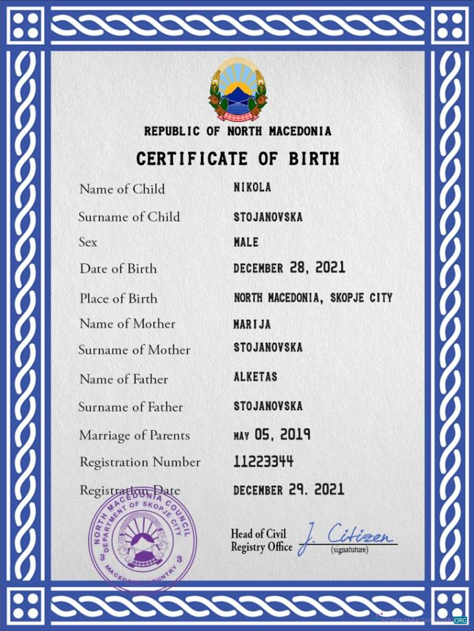 Реалистичный Скачать Северный Macedonia Vital Record Birth Certificate PSD Шаблон Photoshop Шаблон