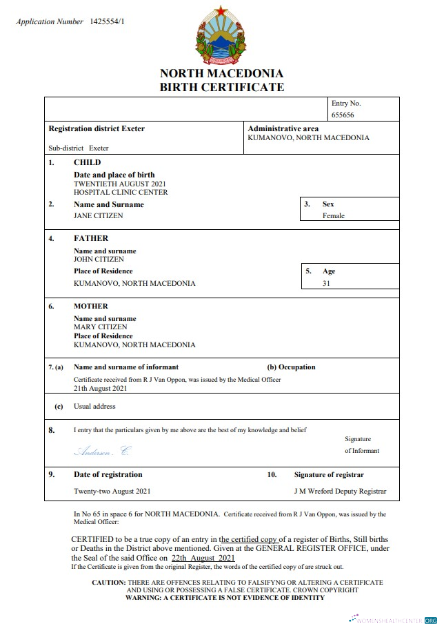 Профессиональный Скачать Северный Macedonia Vital Record Birth Certificate Word и PDF Шаблон Photoshop Шаблон