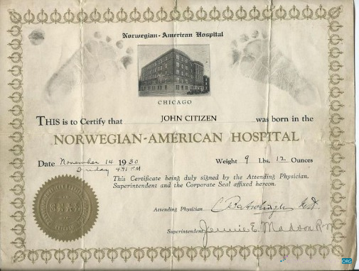 Премиум Скачать Норвегия Norwegian American Hospital Birth Certificate Photoshop Шаблон