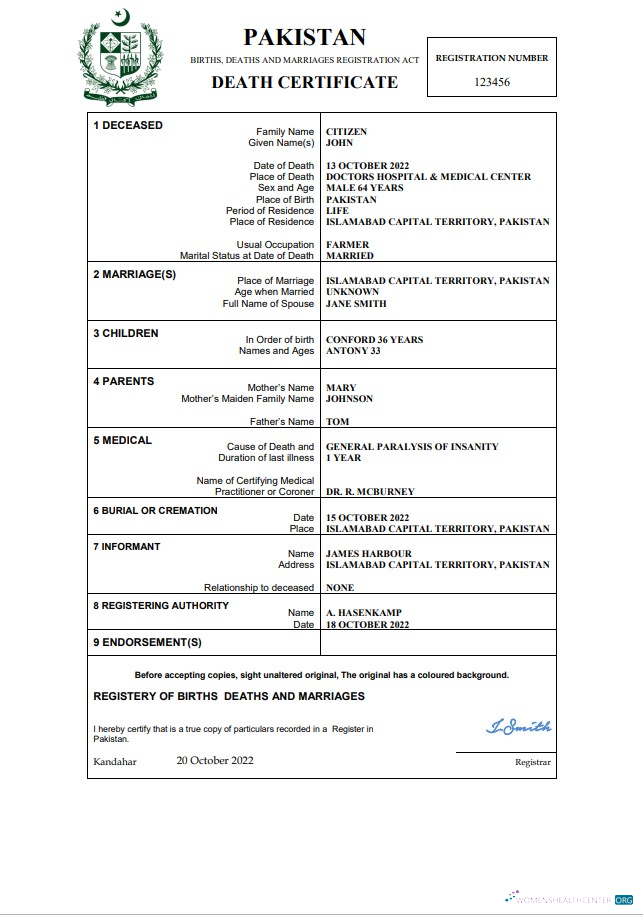 Качественный Скачать Пакистан Death Certificate Word и PDF Шаблон Photoshop Шаблон