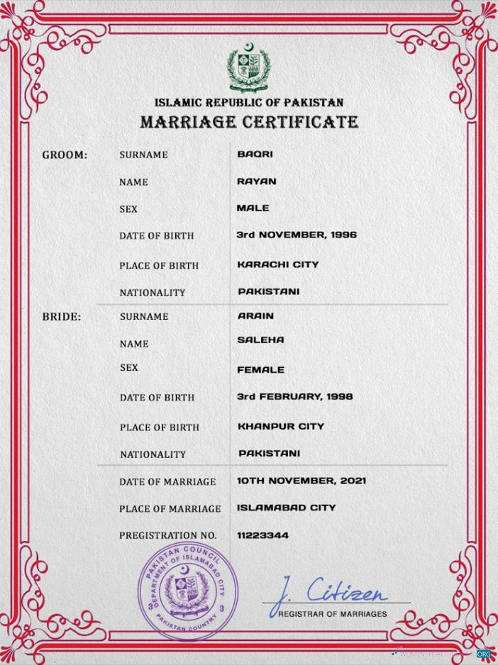 Профессиональный Скачать Пакистан Marriage Certificate PSD Шаблон Photoshop Шаблон